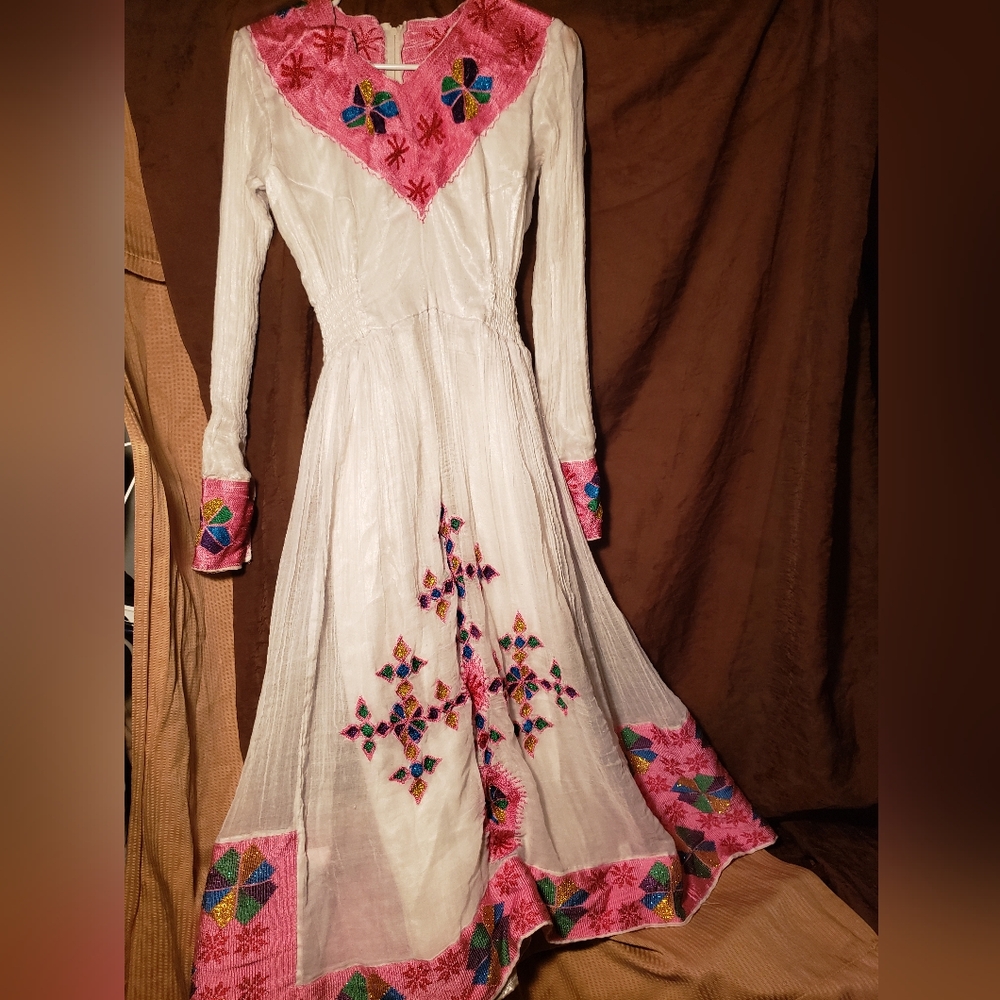 White Pink Hand Made Dress